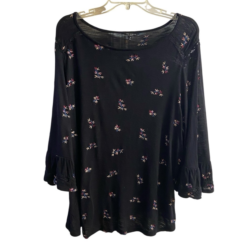 Lucky Brand black embroidered ruffle sleeve top blouse 1X - Picture 3 of 8